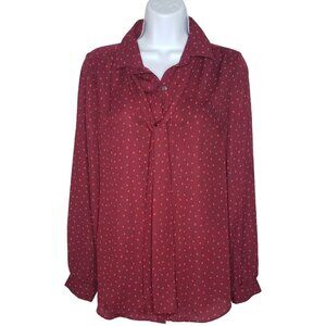 Lands End Women's Red/Maroon Collared Lightweight Patterned Blouse Sz 10(1478)
